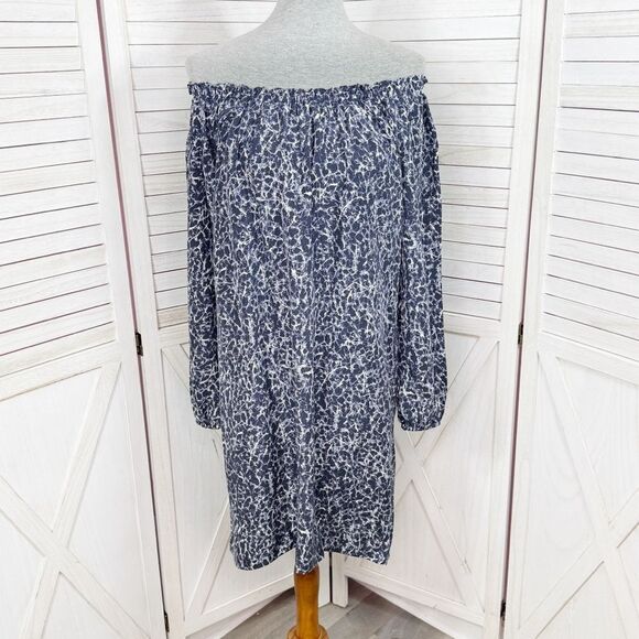 Michael Michael Kors Marble Print Off-Shoulder Shift Dress Blue White Small - Picture 1 of 14